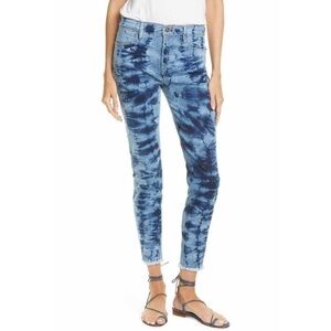 FRAME Tie Dye High Raw Hem Ankle Skinny Jeans